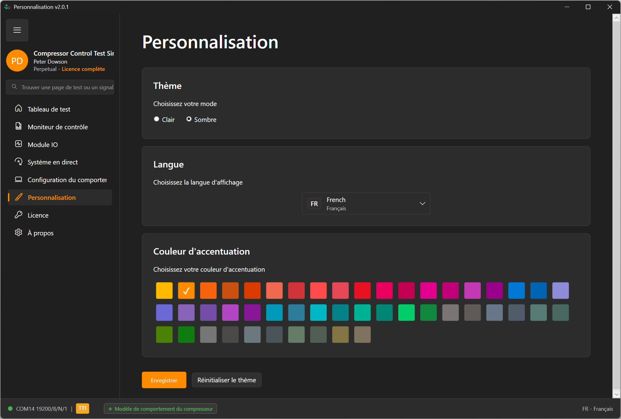 Página de personalización ModbusSim con idioma seleccionado.