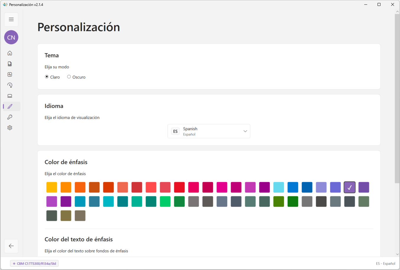 Página de personalización ModbusSim con idiomas disponibles.