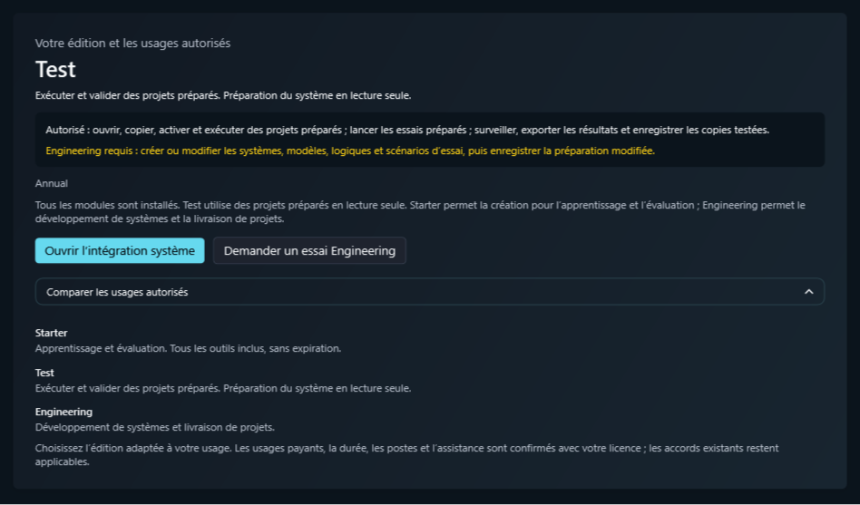 Autorisations Test dans ModbusSim : actions autorisées et actions nécessitant Engineering. Aucune clé client affichée.