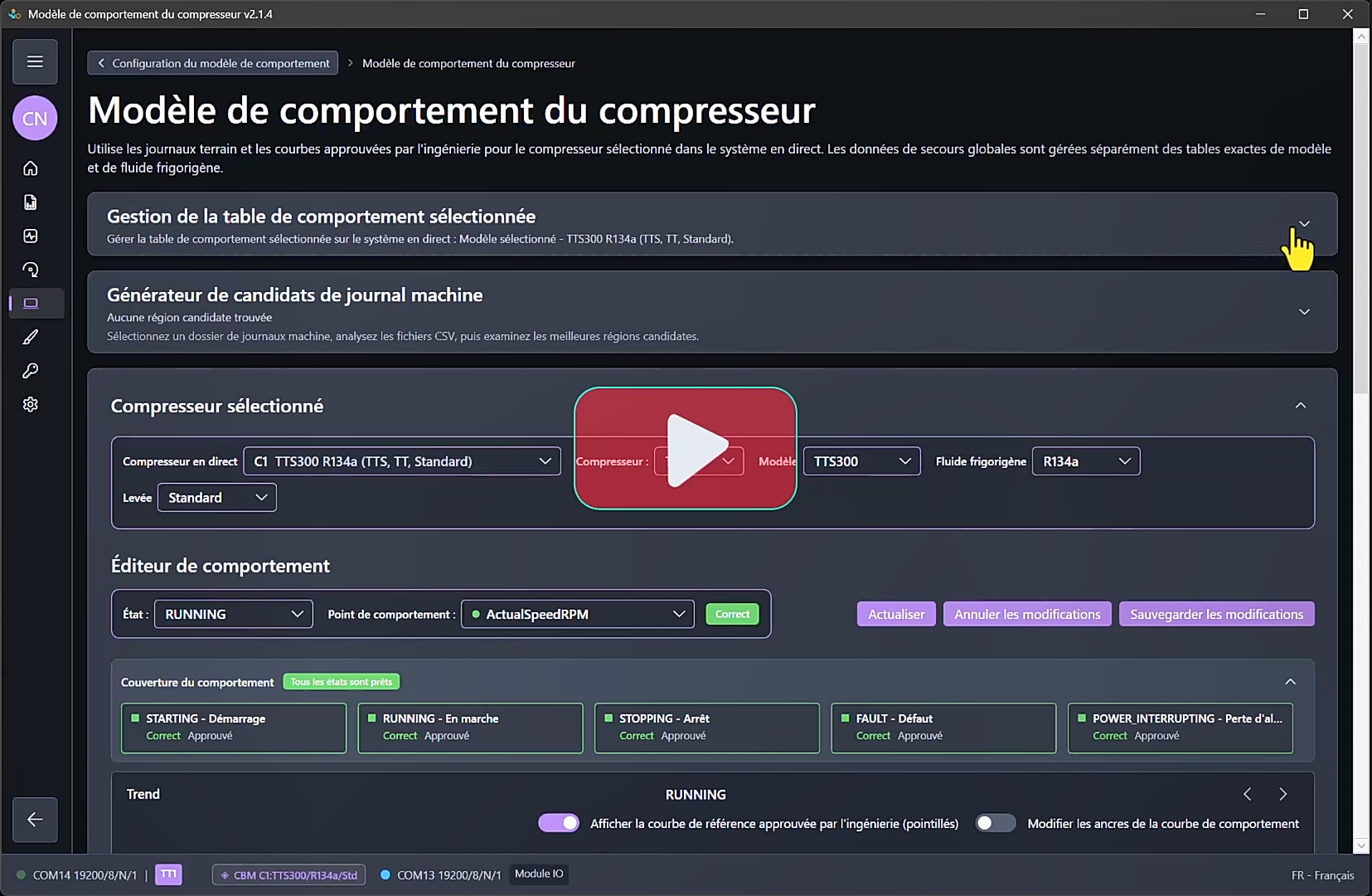 Vignette du tutoriel ModbusSim sur le modèle de comportement et les courbes approuvées par l'ingénierie.